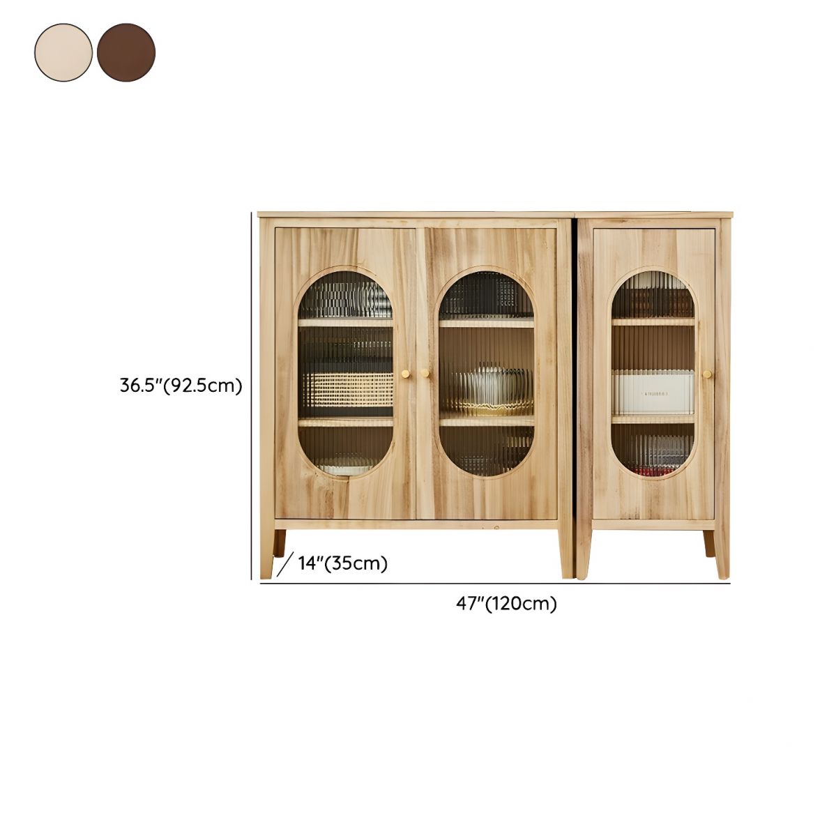 Wooden China Cabinet with Adjustable Shelves and Glass Doors for Display Storage - Dark Brown 47"L x 14"W x 36"H