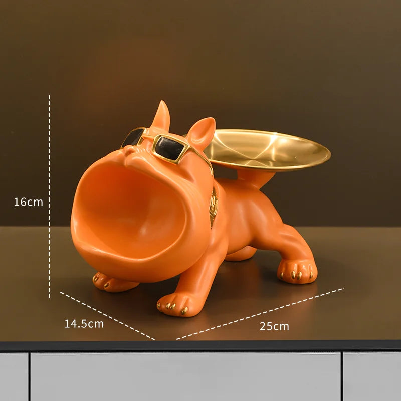 Resin Bulldog Statue Storage Tray