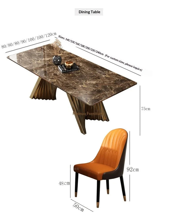 Marble Dining Table with Gold Metal Frame, Elegant Household Furniture for Dining Room & Guest Room.