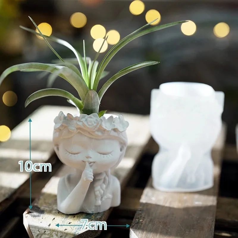 Pretty Girl Silicone Mold Cement Planter Resin Candle Holder