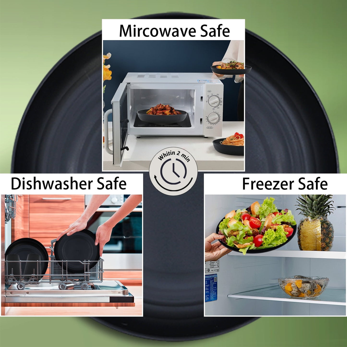 Soulgenix Wheat Straw Dinnerware Sets, 48 Pcs Unbreakable Dinnerware Sets for 4, Microwave Dishwasher Safe, Black