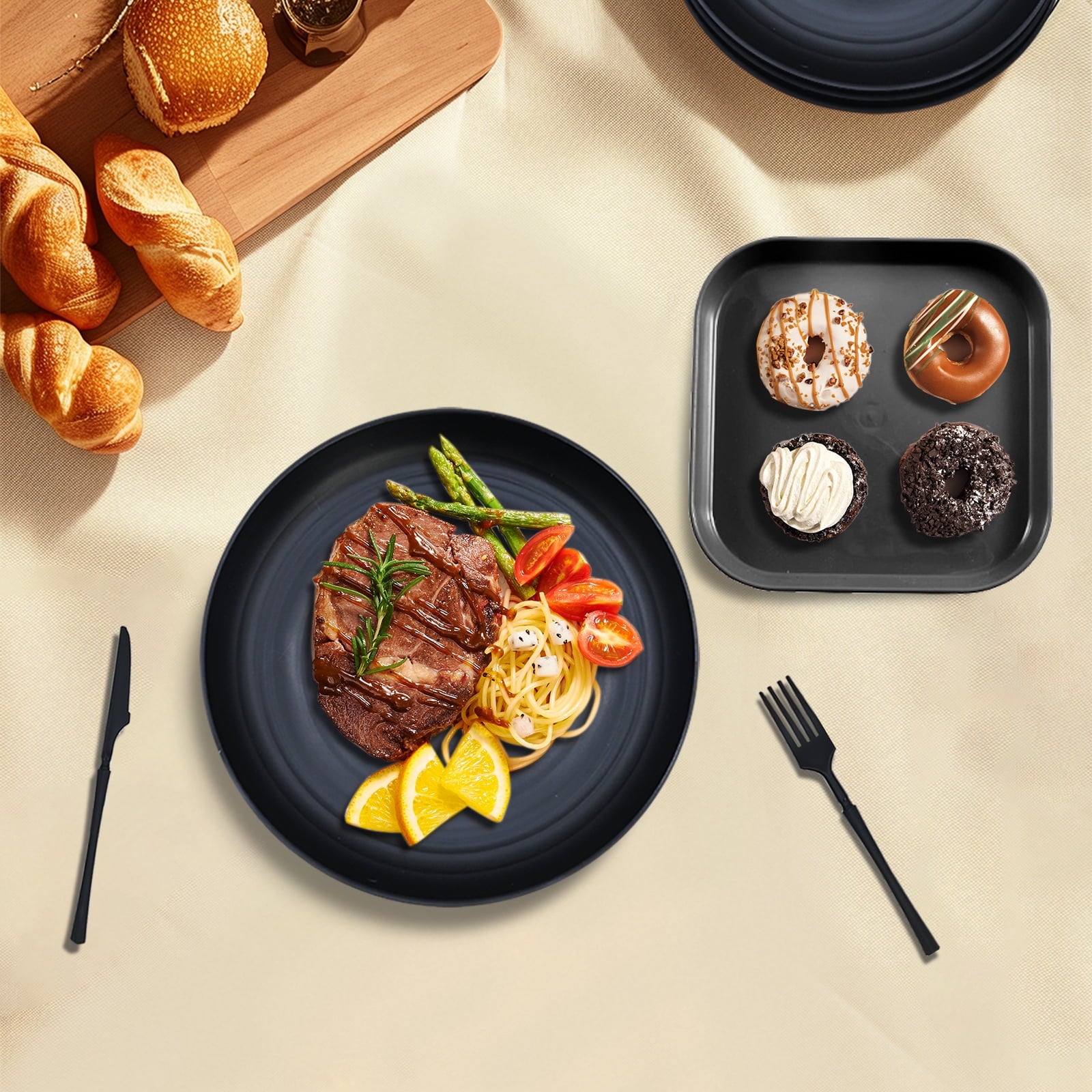 Soulgenix Wheat Straw Dinnerware Sets, 48 Pcs Unbreakable Dinnerware Sets for 4, Microwave Dishwasher Safe, Black