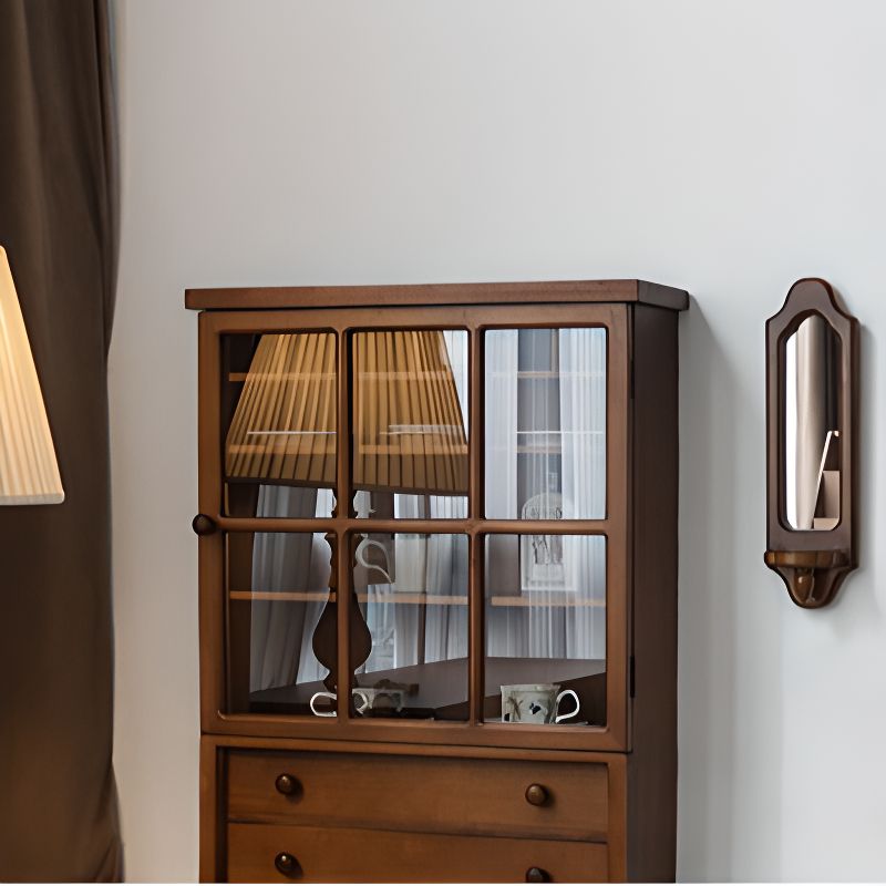 Nordic Pecan China Cabinet with Container Storage, Double Doors
