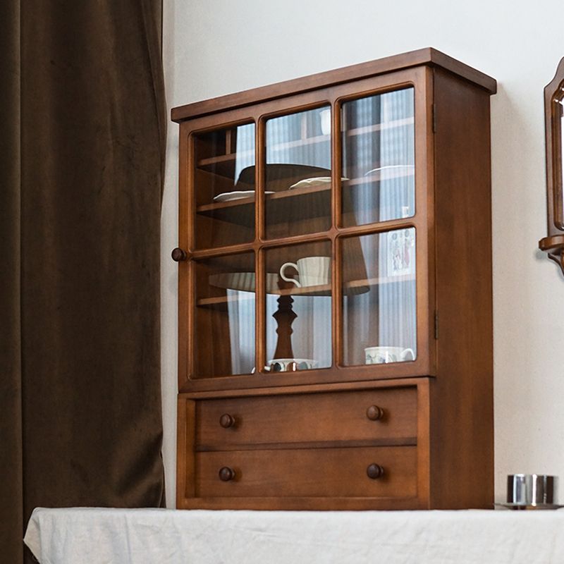 Nordic Pecan China Cabinet with Container Storage, Double Doors