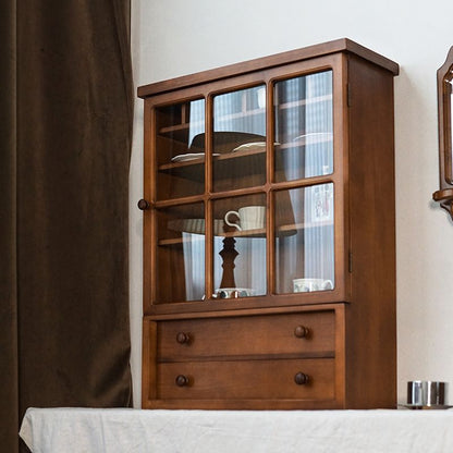 Nordic Pecan China Cabinet with Container Storage, Double Doors