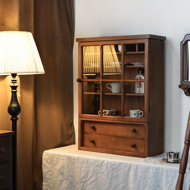 Nordic Pecan China Cabinet with Container Storage, Double Doors