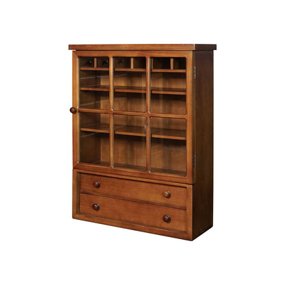 Nordic Pecan China Cabinet with Container Storage, Double Doors