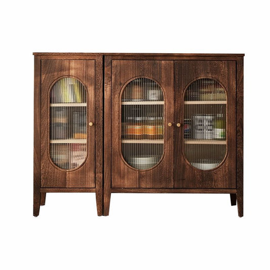 Wooden China Cabinet with Adjustable Shelves and Glass Doors for Display Storage - Dark Brown 47"L x 14"W x 36"H