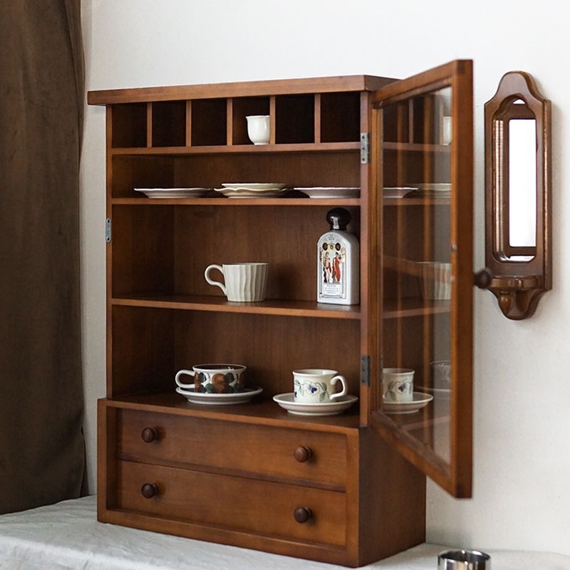 Nordic Pecan China Cabinet with Container Storage, Double Doors