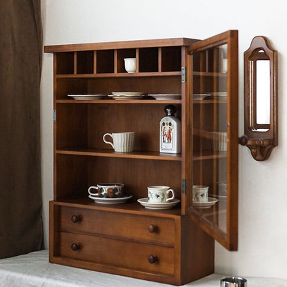 Nordic Pecan China Cabinet with Container Storage, Double Doors