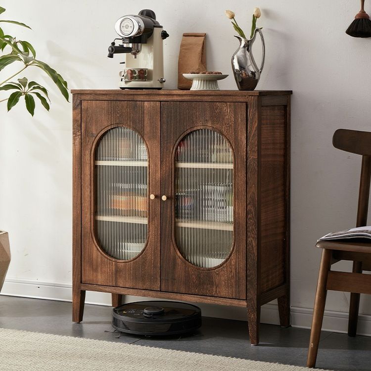 Wooden China Cabinet with Adjustable Shelves and Glass Doors for Display Storage - Dark Brown 47"L x 14"W x 36"H
