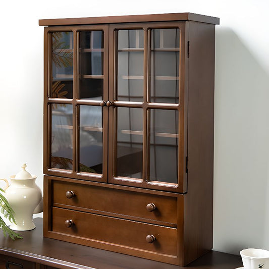 Nordic Pecan China Cabinet with Container Storage, Double Doors