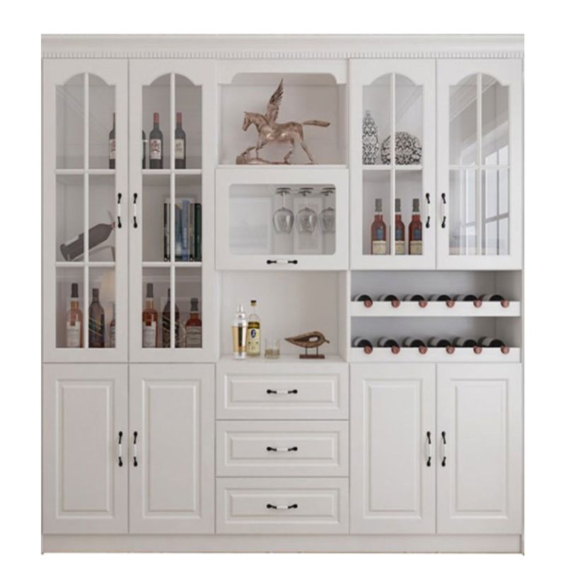 Farmhouse White China Cabinet with Wine Storage, Tall Buffet Hutch with Glass Doors - 81"L x 13"W x 82"H
