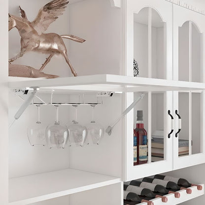 Farmhouse White China Cabinet with Wine Storage, Tall Buffet Hutch with Glass Doors - 81"L x 13"W x 82"H