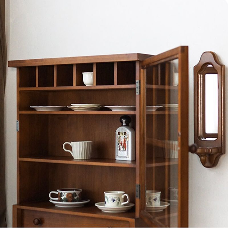 Nordic Pecan China Cabinet with Container Storage, Double Doors