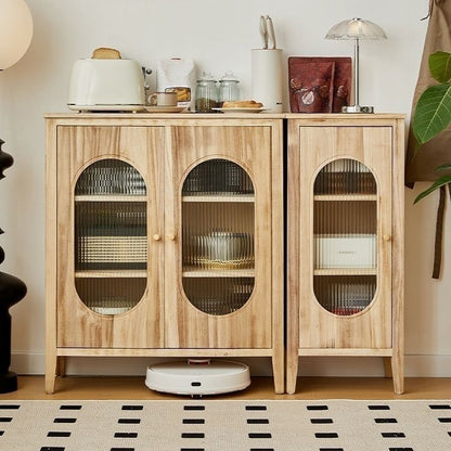 Wooden China Cabinet with Adjustable Shelves and Glass Doors for Display Storage - Dark Brown 47"L x 14"W x 36"H