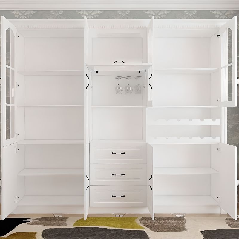 Farmhouse White China Cabinet with Wine Storage, Tall Buffet Hutch with Glass Doors - 81"L x 13"W x 82"H