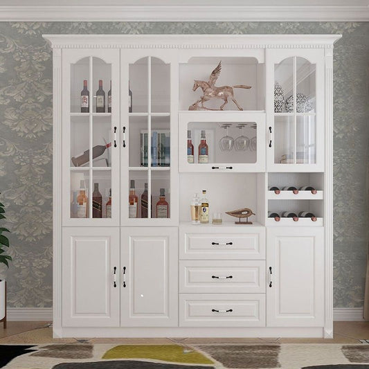 Farmhouse White China Cabinet with Wine Storage, Tall Buffet Hutch with Glass Doors - 81"L x 13"W x 82"H