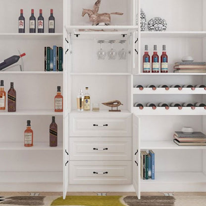 Farmhouse White China Cabinet with Wine Storage, Tall Buffet Hutch with Glass Doors - 81"L x 13"W x 82"H