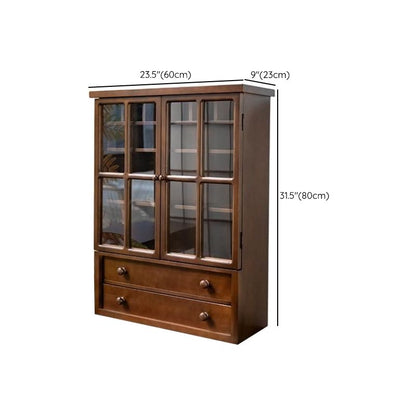 Nordic Pecan China Cabinet with Container Storage, Double Doors