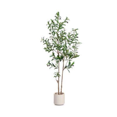 Nearly Natural 5' Artificial Minimalist Olive Tree in White Decorative Planter
