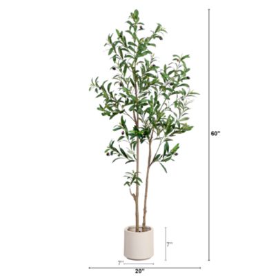 Nearly Natural 5' Artificial Minimalist Olive Tree in White Decorative Planter