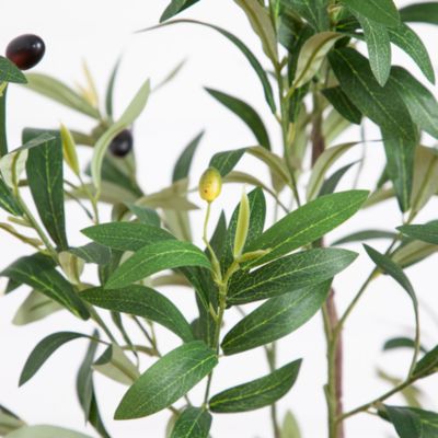 Nearly Natural 5' Artificial Minimalist Olive Tree in White Decorative Planter