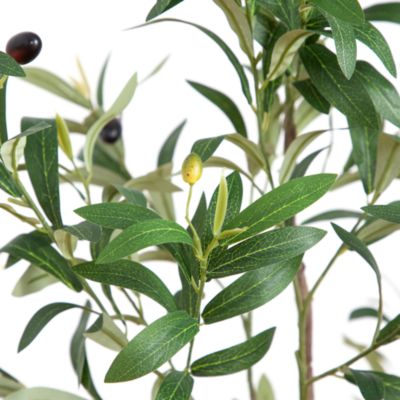 Nearly Natural 5' Artificial Minimalist Olive Tree in White Decorative Planter
