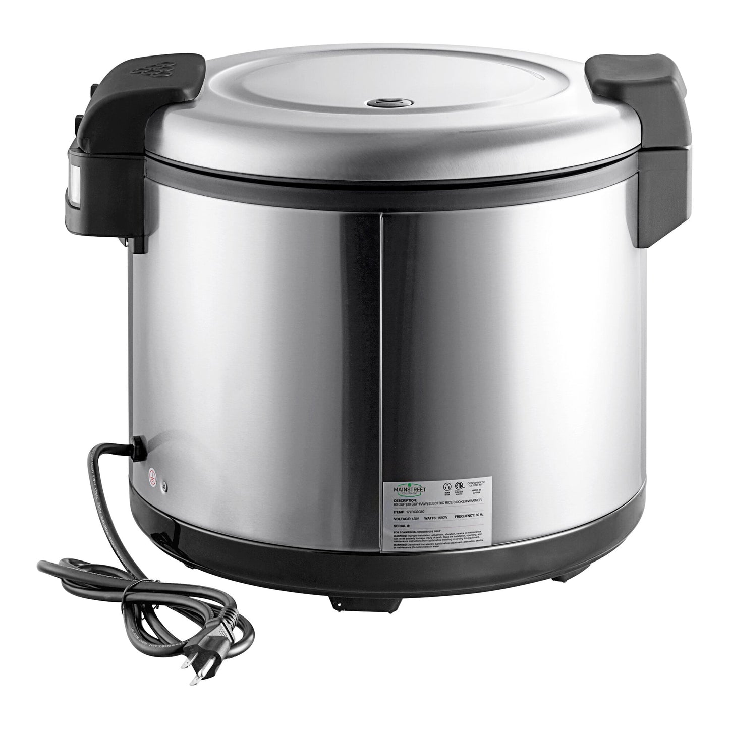 MainStreet Equipment 60 Cup (30 Cup Raw) Stainless Steel Electric Rice Cooker / Warmer - 120V, 1,550W