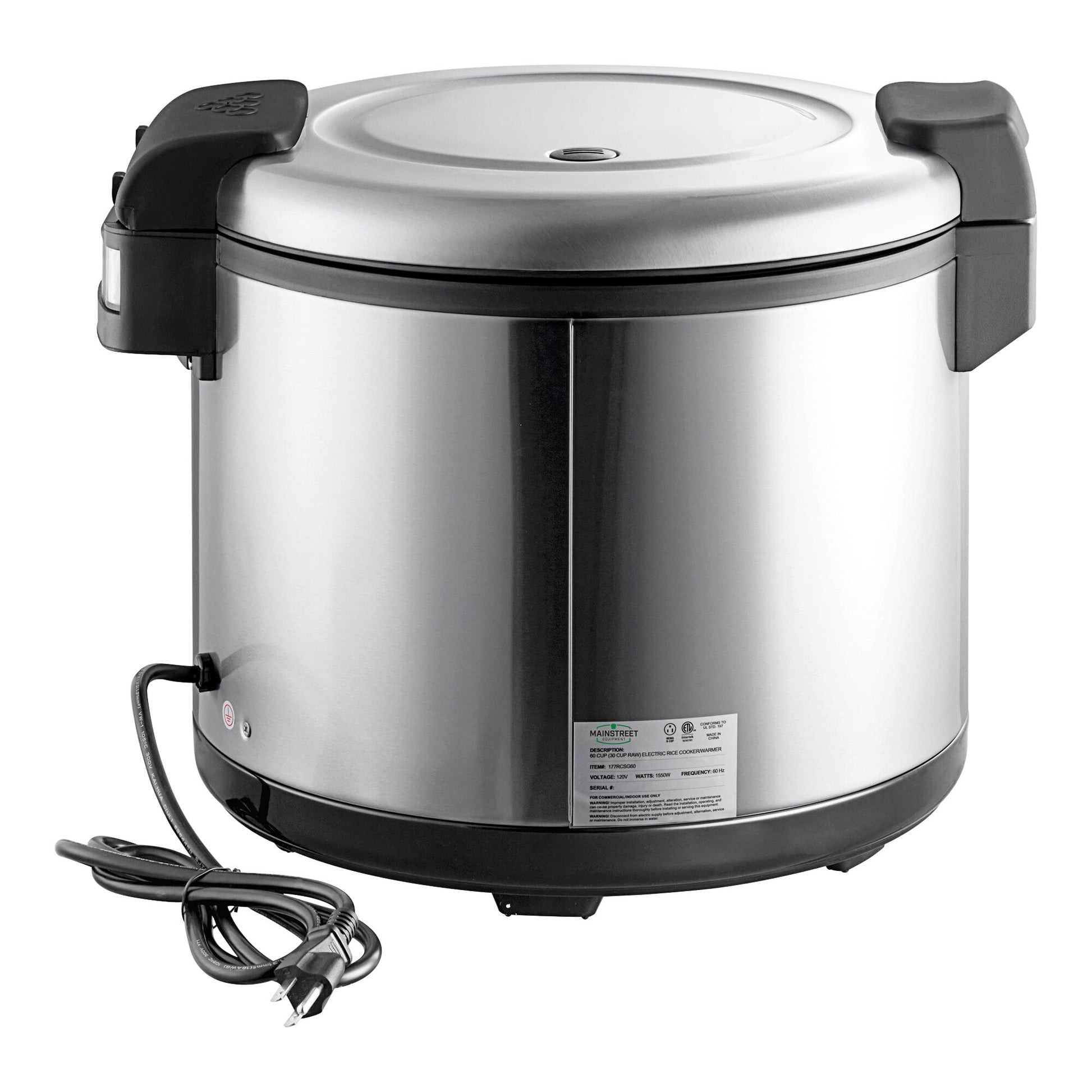 MainStreet Equipment 60 Cup (30 Cup Raw) Stainless Steel Electric Rice Cooker / Warmer - 120V, 1,550W