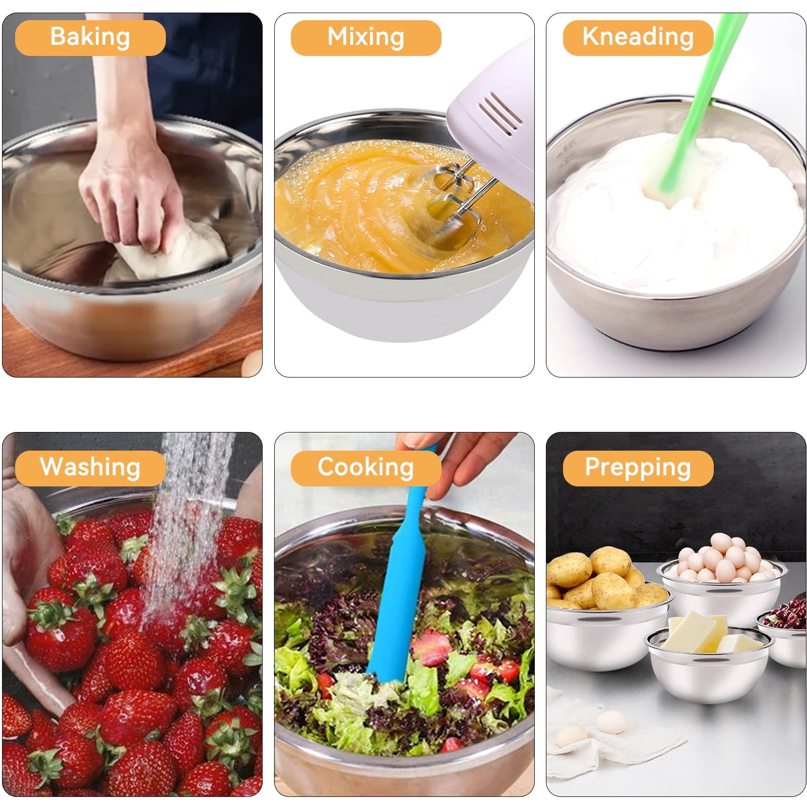 KOSBON Electric Hand Mixer Mixing Bowls Set, Upgrade 5-Speeds Mixers with Silver Nesting Stainless Steel Mixing Bowl, Measuring Cups and Spoons Whisk Blender - Baking Supplies for Cooking