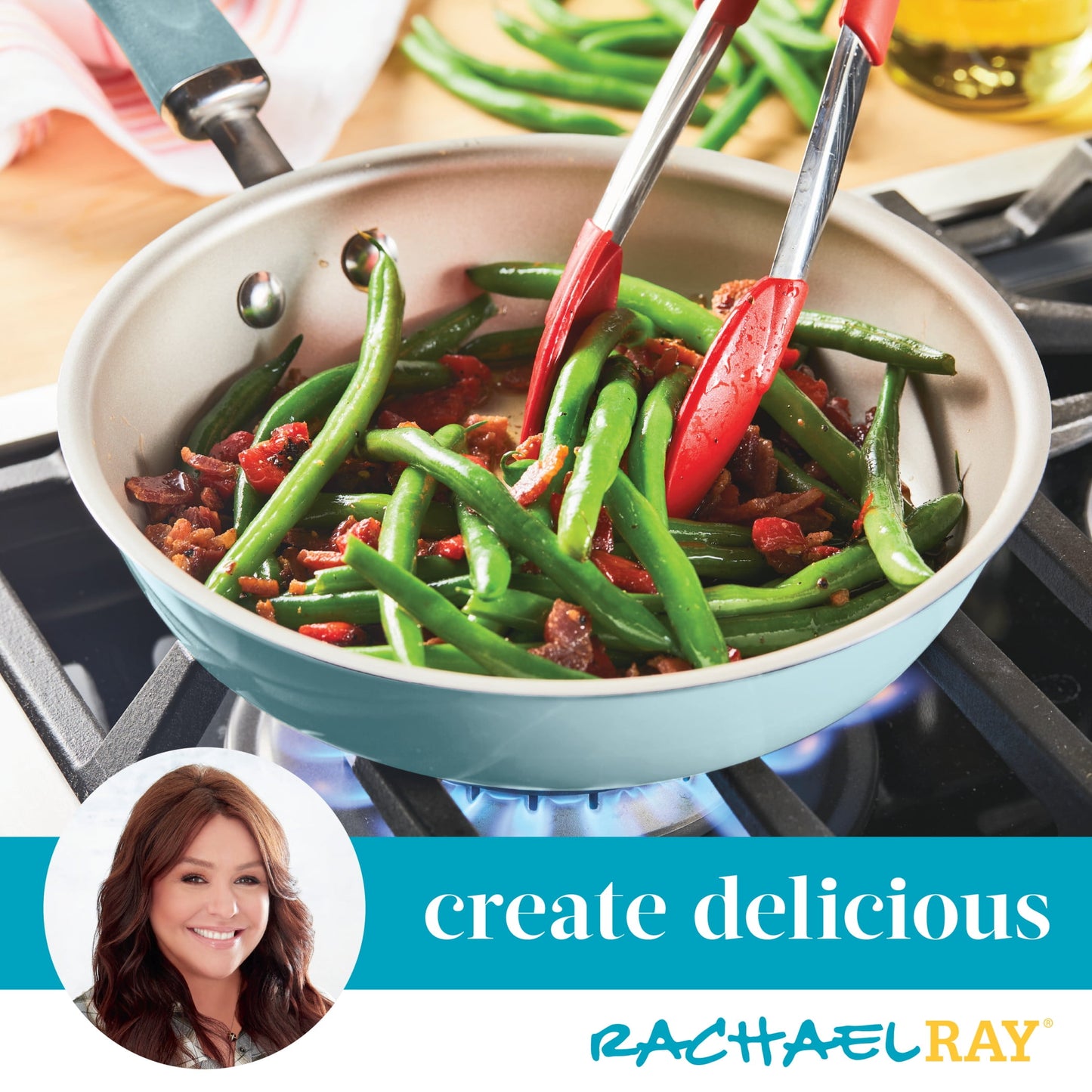 Rachael Ray Create 13 Piece Delicious Aluminum Nonstick Pots and Pans, Light Blue