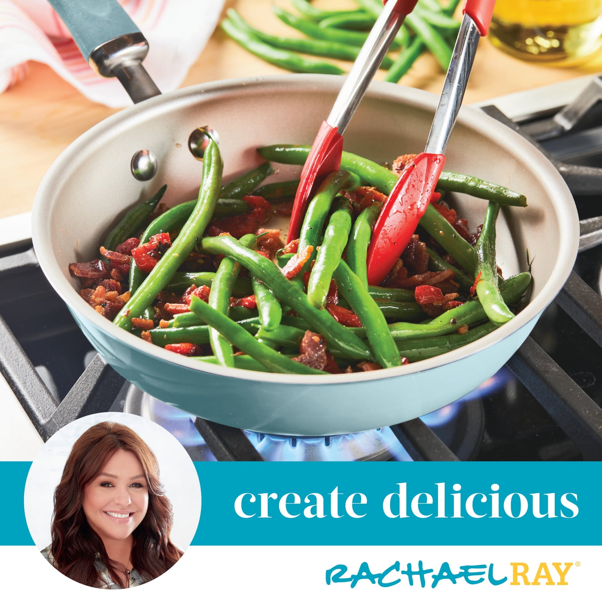 Rachael Ray Create 13 Piece Delicious Aluminum Nonstick Pots and Pans, Light Blue