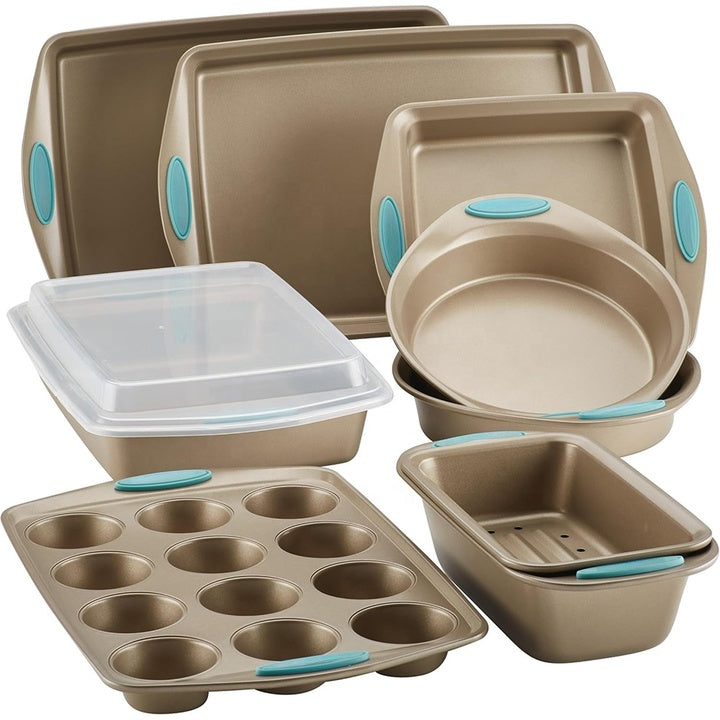 Hot Selling Good Quality 10pcs Carbon Steel Non-Stick Even Heat Conduction DIY Oven Safe Cake Pans Bakeware Baking Tray Pan Set