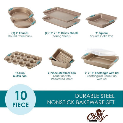 Hot Selling Good Quality 10pcs Carbon Steel Non-Stick Even Heat Conduction DIY Oven Safe Cake Pans Bakeware Baking Tray Pan Set