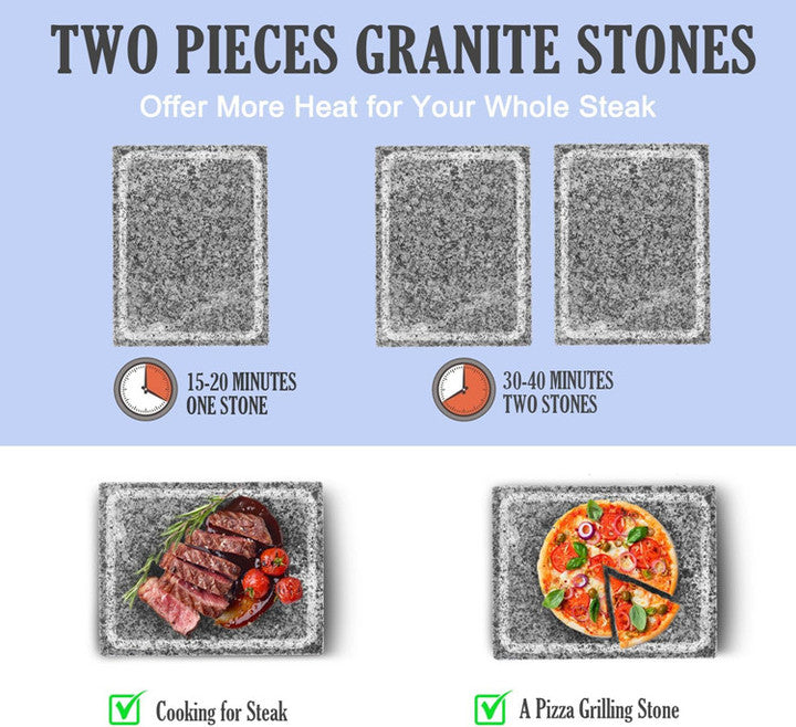 Hot Lava Stone Steak Plate Sizzling Rock Stone Indoor Bbq Grill Granite Stone Cooking Set With Bamboo Platter and Bowl