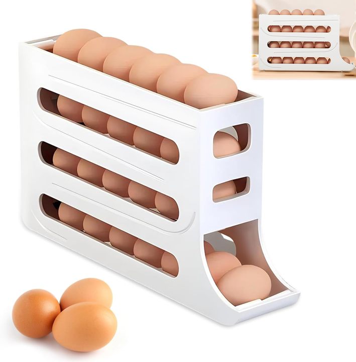 30 Grids 4 Tier Egg Organizer Automatic Sliding Eggs Tray Storage Box Holder Refrigerator Egg Container for Kitchen Accessories