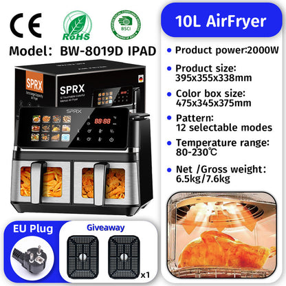 Commercial Digital Large-Capacity Touchscreen Display Stainless Steel Double Basket Smart Electric Square air Fryer Oven Home