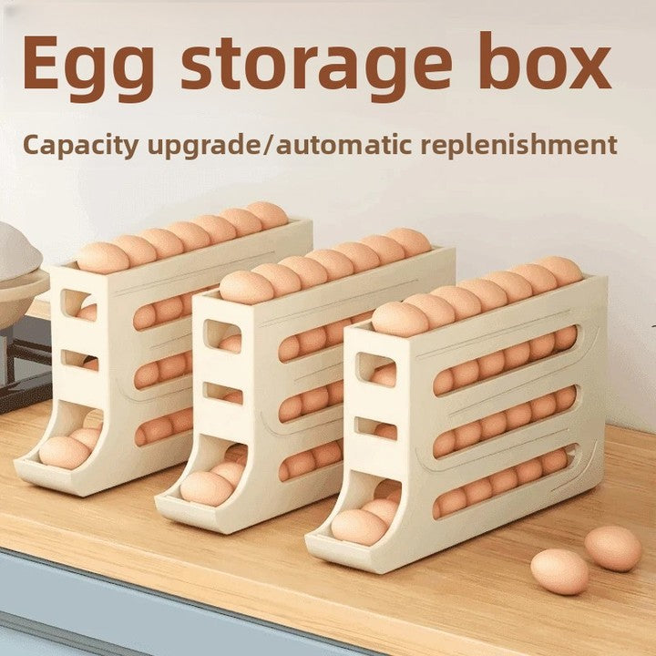 4 Tiers Auto-Rolling Egg Holder 30-Egg Capacity Kitchen Storage Dispenser Space-Saving Fridge Organizer for Home Use