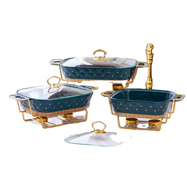 Luxury 11/13/15inches Gold Ceramic Chafing Dish Buffet Set New Design Discount Chafing Dishes for Catering
