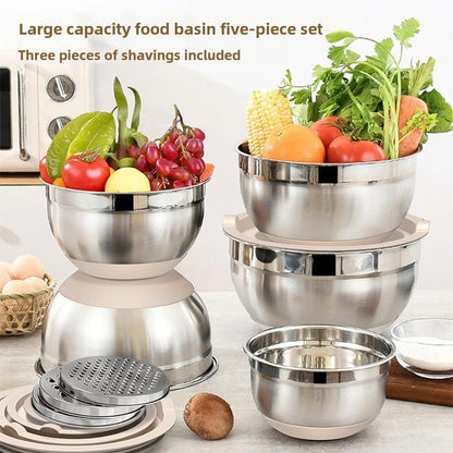 Five-Piece 304 Stainless Steel Cooking Bowl Set Thickened Egg Beating Salad Graduated Vegetable Washing Baking Tools