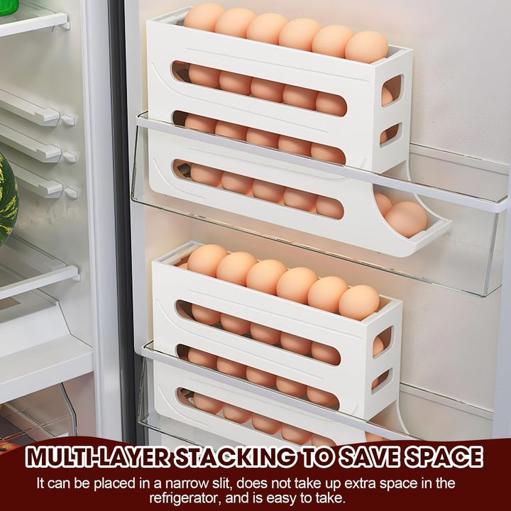 30 Grids 4 Tier Egg Organizer Automatic Sliding Eggs Tray Storage Box Holder Refrigerator Egg Container for Kitchen Accessories