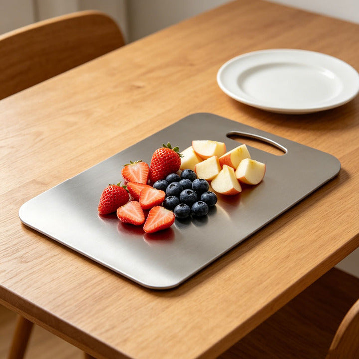 Pure Stainless Steel 304 Cutting Board for Kitchen Camping Double Sided Anti Scratch Odor Free Dishwasher Safe High Quality