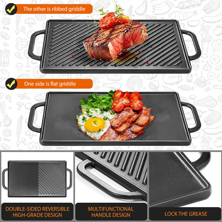 Easy to Clean Non-Stick Double-Sided Steak Frying Pan Grill Grill Pan Cast Iron Cooking Pan Suitable for Gas and Oven