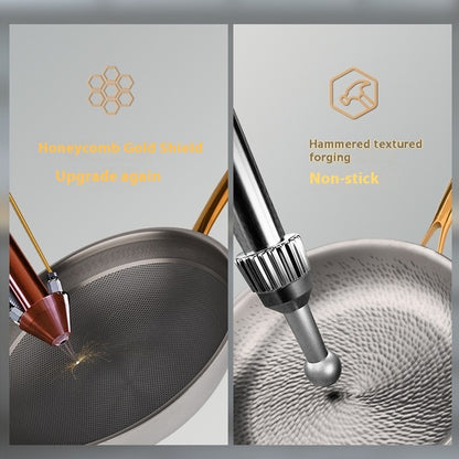 Lennon Custom Pure Titanium Uncoated Wok Modern Design Gilding Technique Non-Stick Oven Dishwasher Safe Soup Pan Milk Pan Frying