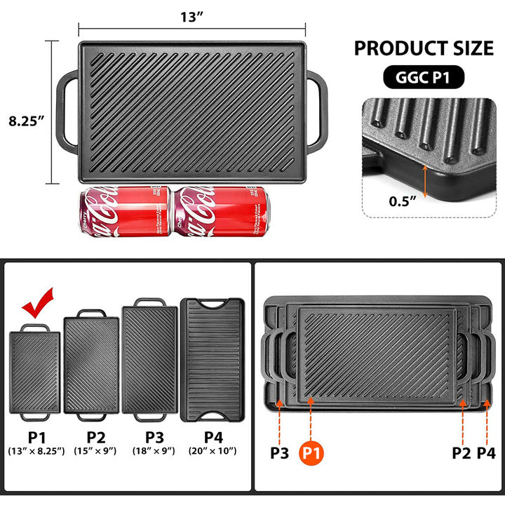 Easy to Clean Non-Stick Double-Sided Steak Frying Pan Grill Grill Pan Cast Iron Cooking Pan Suitable for Gas and Oven
