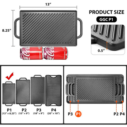Easy to Clean Non-Stick Double-Sided Steak Frying Pan Grill Grill Pan Cast Iron Cooking Pan Suitable for Gas and Oven