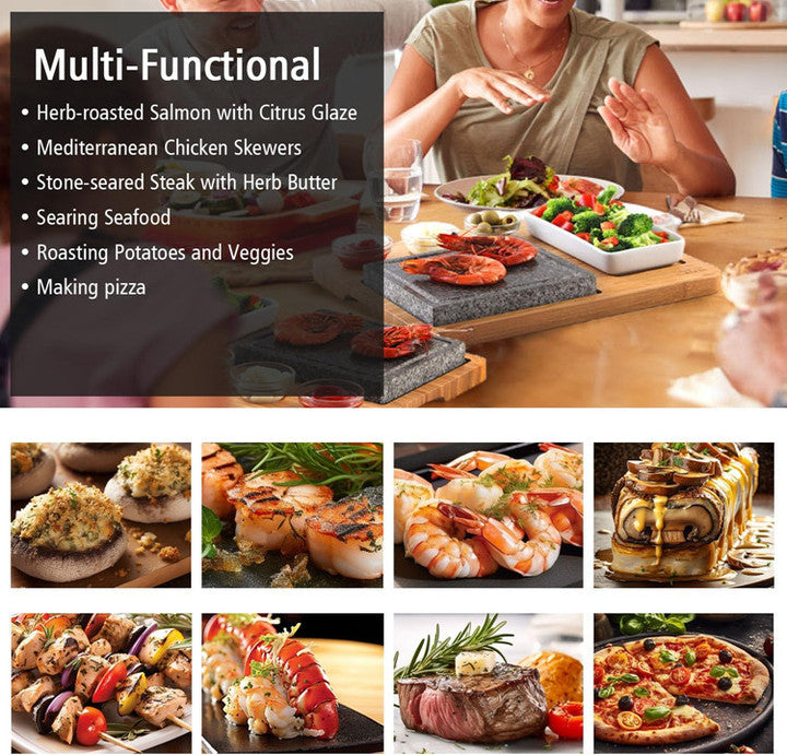 Hot Lava Stone Steak Plate Sizzling Rock Stone Indoor Bbq Grill Granite Stone Cooking Set With Bamboo Platter and Bowl