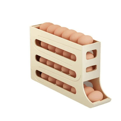 4 Tiers Auto-Rolling Egg Holder 30-Egg Capacity Kitchen Storage Dispenser Space-Saving Fridge Organizer for Home Use