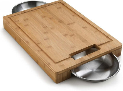 Bamboo Cutting Board with Stainless Steel Bowls Charcuterie Board Set with 3 Bowls & Utensils